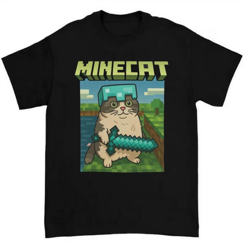 Funny Cat Acid Washed Tee Featuring Minecat Diamond Warrior and Bold Gamer Meme Design Hoodie, Sweatshirt