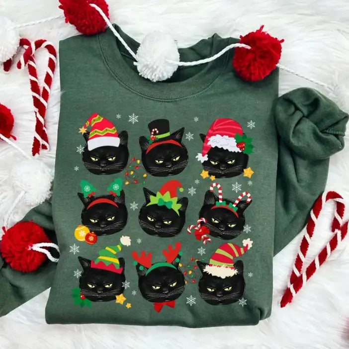 Funny Cat Christmas Sweatshirt, Gumpy Cute Black Cat Shirt, Cat Mom Christmas Shirt Hoodie | RetroVerseTees.com