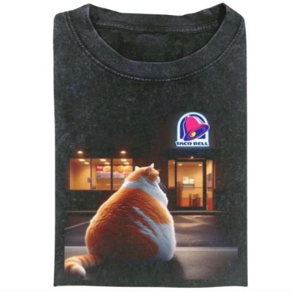 Funny Cat Fat Tacobell Vintage Graphic T Shirt, Funny Meme Tee, Cat Lover Unisex T Shirt, Top Menswear, Top Menswear...