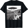 Funny Cat Shirts, Cat Selfie With Alien UFO Funny Cat Gifts For Men Women T-Shirt