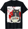 Funny Cat Shirts, Vintage Cat Eating Ramen Funny Japanese Cat Noodles T-Shirt