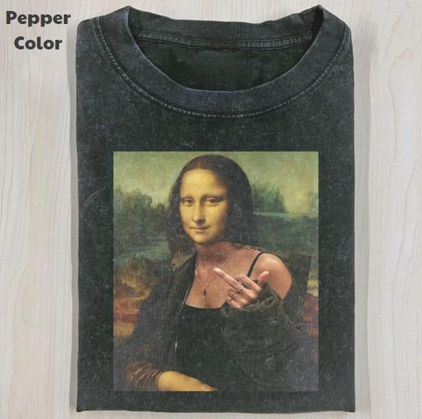 Funny Character Vintage Graphic Tee, Mona Lisa Middle Finger T-Shirt, Unisex Meme Cringe Funny Shirt, Menswear Womenswear...