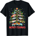Funny Christmas Shirts, Merry Fishmas Funny Christmas Tree Lights Fish Fishing Rod T-Shirt