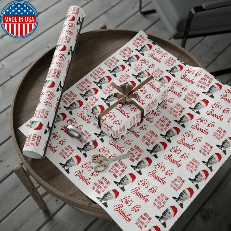 Funny Confused Biden Trump Christmas Wrapping Paper - MAGA Gift - Let's Go Brandon Pro Trump Wrapping Paper T-Shirts,...