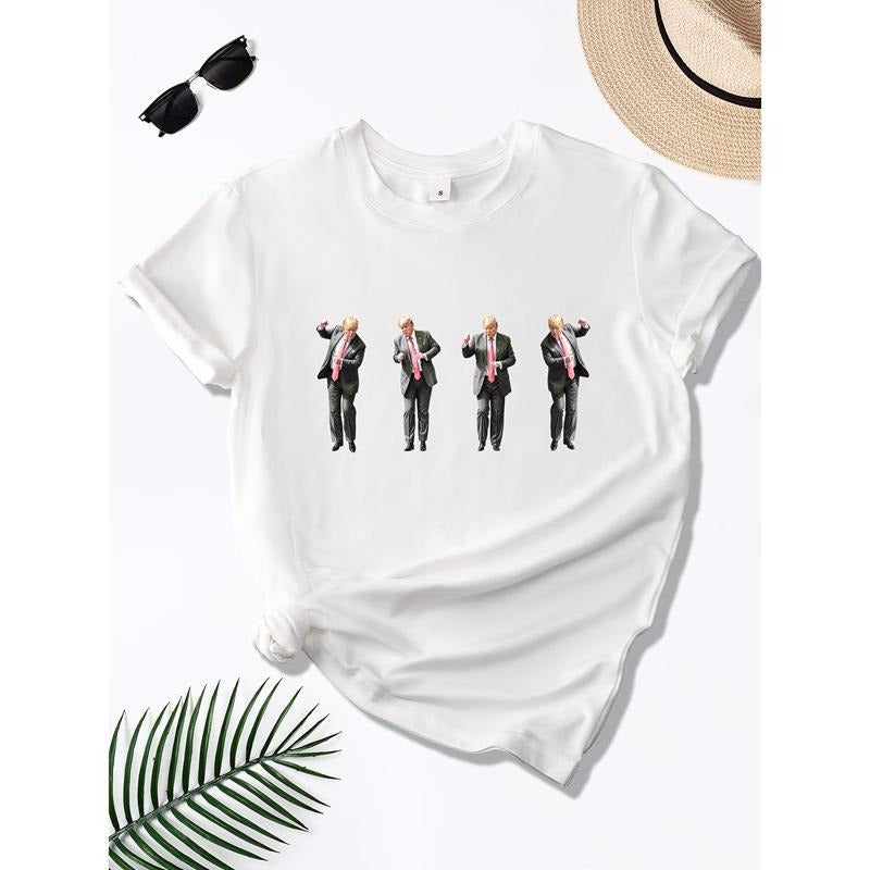 Funny Dancing Trump Printed T-Shirt, Short-Sleeve Round Neck Casual Top, Suitable for Summer Gunpla brand Spring,...