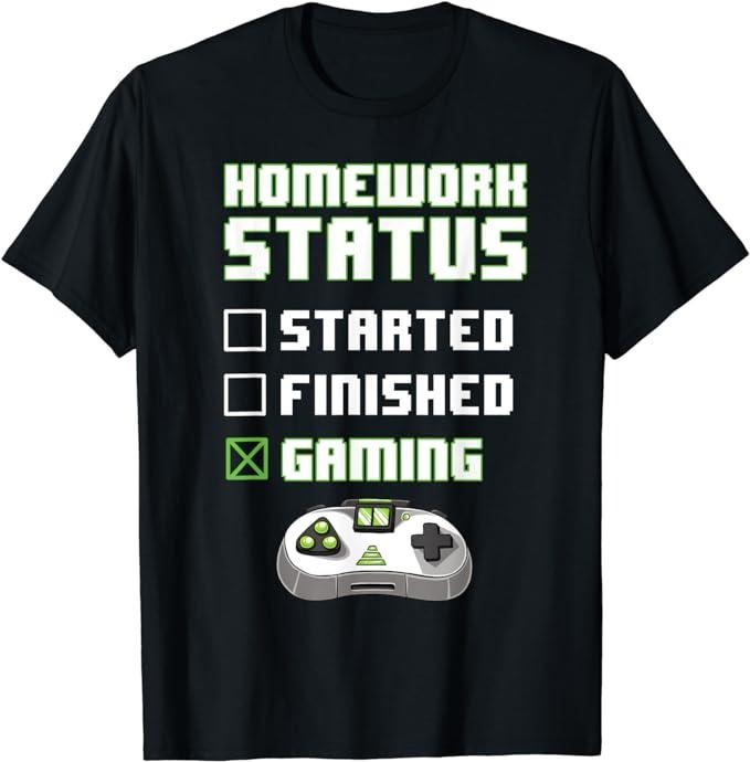 Funny Gamer Shirts, Special Gifts For Gamers, Gaming Homework Status School Funny Gamers Boys Teens T-Shirt Menswear Top...