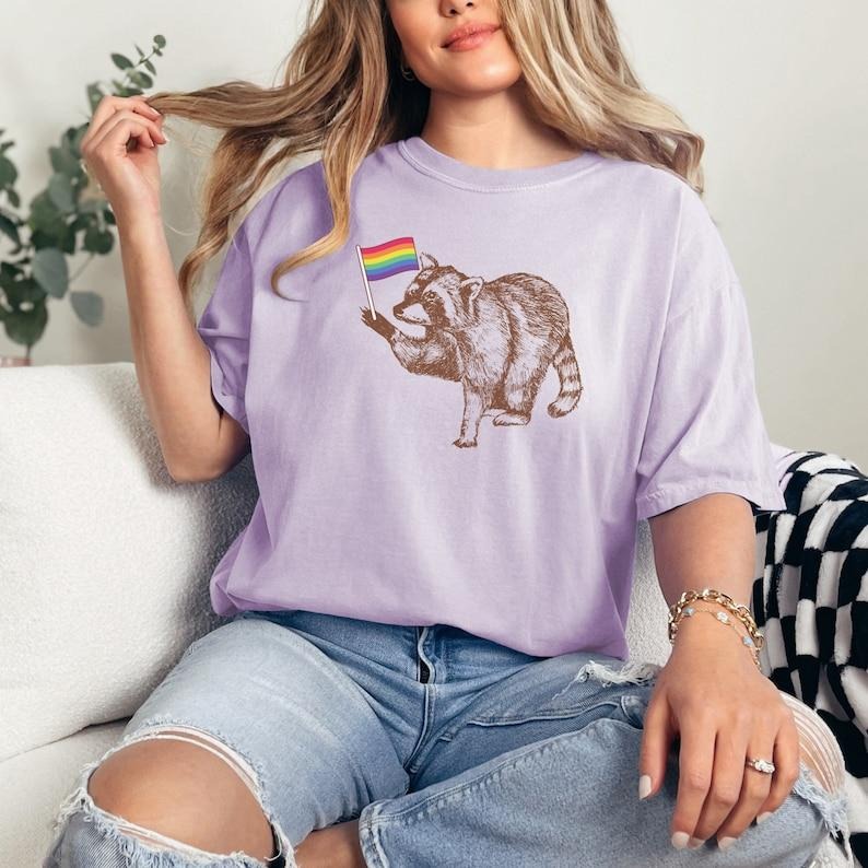 Funny Gay Pride T Shirt Hoodie Sweater, Raccoon Pride Flag Tshirt, Racoon LGBTQ Coming Out Gift, Sarcastic Queer...