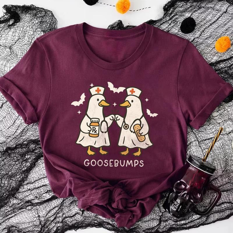 Funny Goosebumps Nurse Ducks Halloween T-Shirt | Cute Spooky Ghost Goose Tee Hoodie, Sweatshirt | RetroVerseTees.com