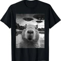 Funny Graphic Capybara Selfie with UFOs Weird T-Shirt Hoodie, Sweatshirt | RetroVerseTees.com