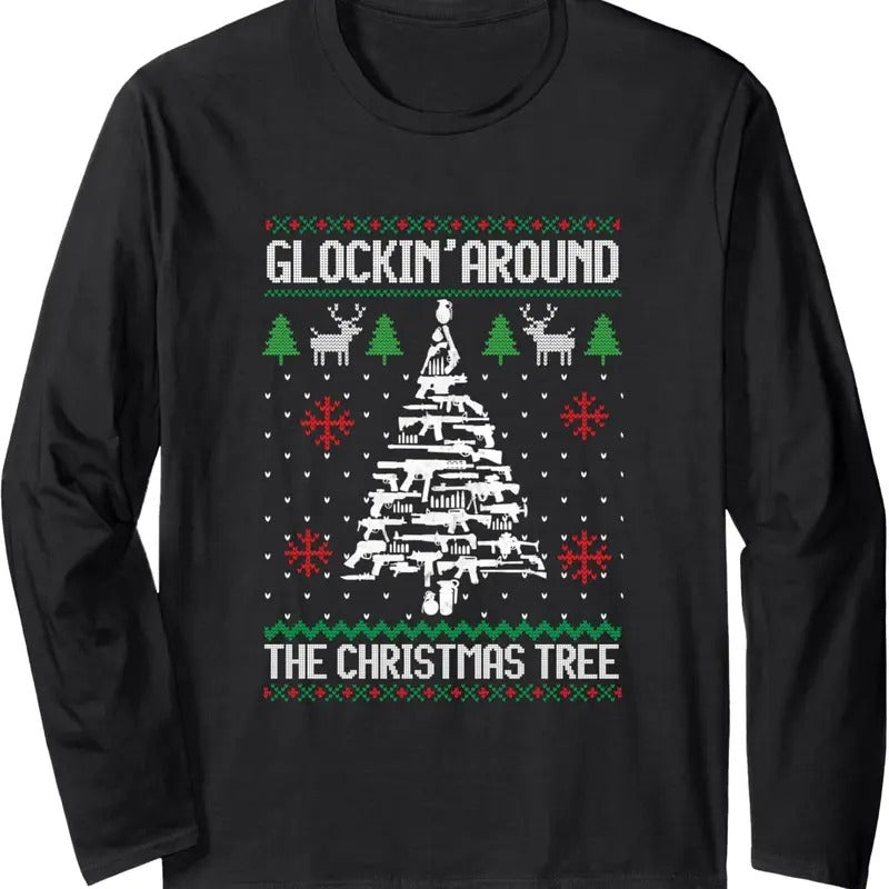 Funny Guns Ugly Christmas Sweaters for Gun Lovers Men Women Long Sleeve T-Shirt Hoodie, Sweatshirt | RetroVerseTees.com