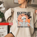 Funny Halloween Sweatshirt, Skeleton Halloween Shirt Coffee Fall Shirt, Fall Sweatshirt for Women Hoodie | RetroVerseTees.com