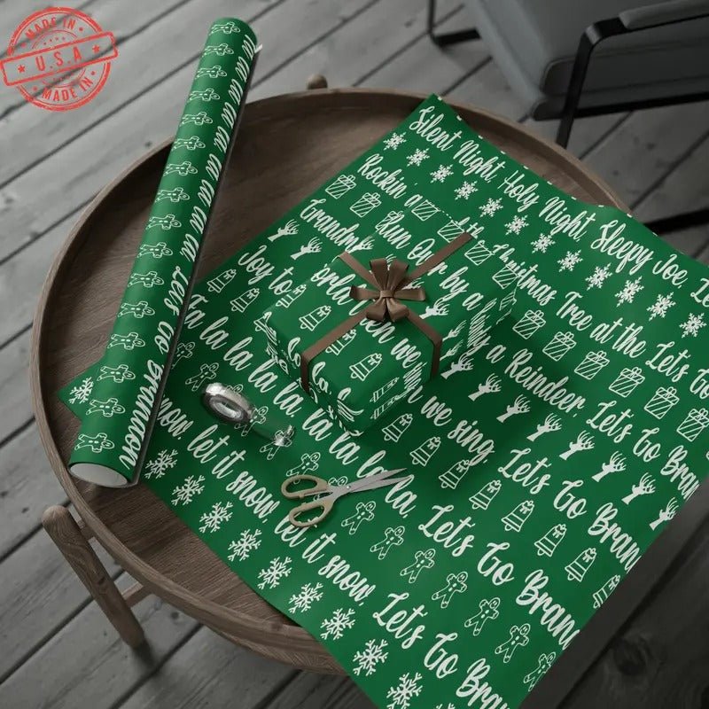 Funny Let's Go Brandon Christmas Gift Wrap Green - Brandon Trump Gift Wrap Funny Green Wrapping Paper T-Shirts, Hoodie,...