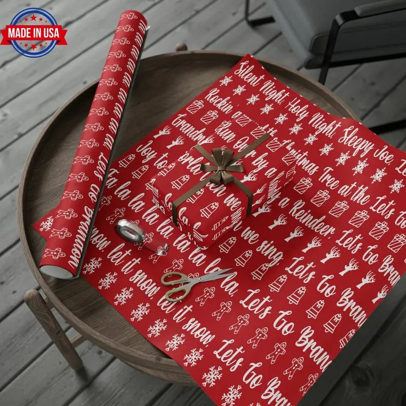 Funny Let's Go Brandon Christmas Gift Wrap Red - Brandon Gift Wrap - Funny Trump Christmas Songs Red Christmas Wrap -...