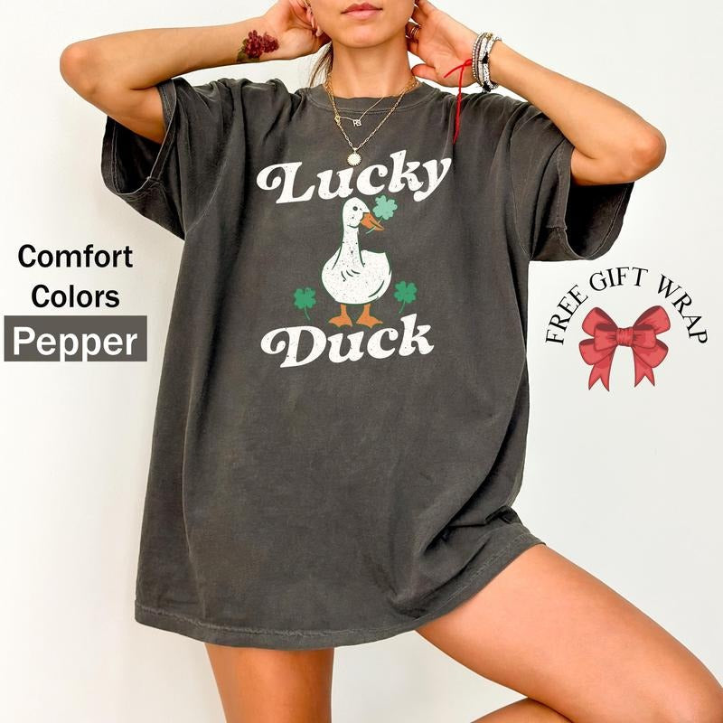 Funny Luck Duck T-Shirt, Funny St Patrick's Tee, St Patty's Shirt, Irish Party T-Shirt, Woman Irish Clothing, Lucky...