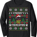 Funny Merry Frenchmas French Bulldog Christmas Ugly Sweater Long Sleeve T-Shirt Hoodie, Sweatshirt | RetroVerseTees.com
