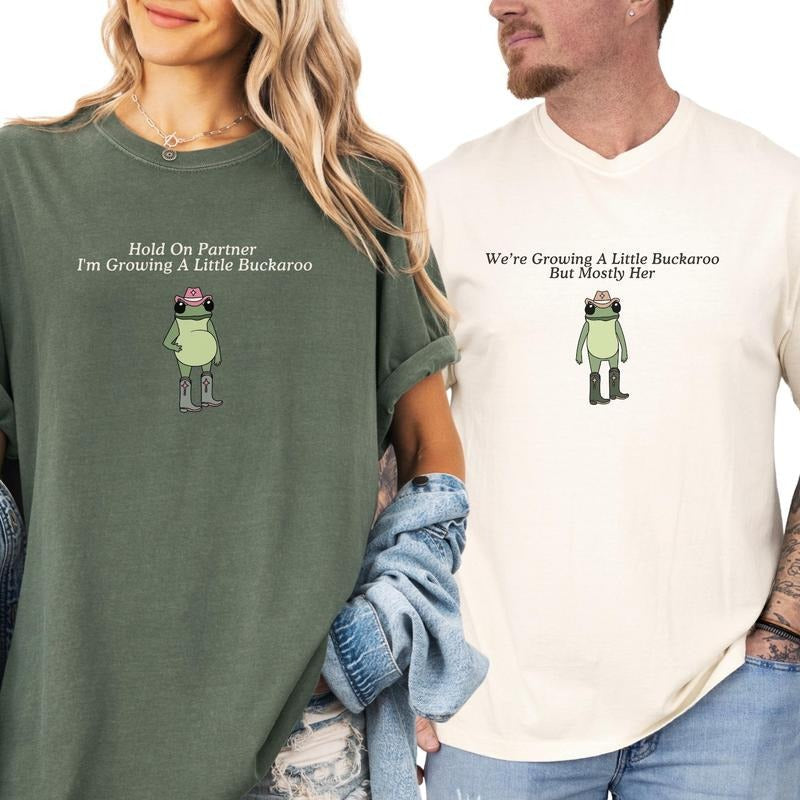 Funny Pregnancy Announcement Shirt, New Mom and Dad Gift, Western Frog Shirt, Baby Announcement, Pregnancy Reveal Hoodie,...