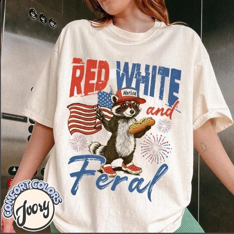 Funny Raccoon Shirt, 4th of July Shirt, Feral Shirt, Hotdog Shirt Hoodie, Sweatshirt | RetroVerseTees.com