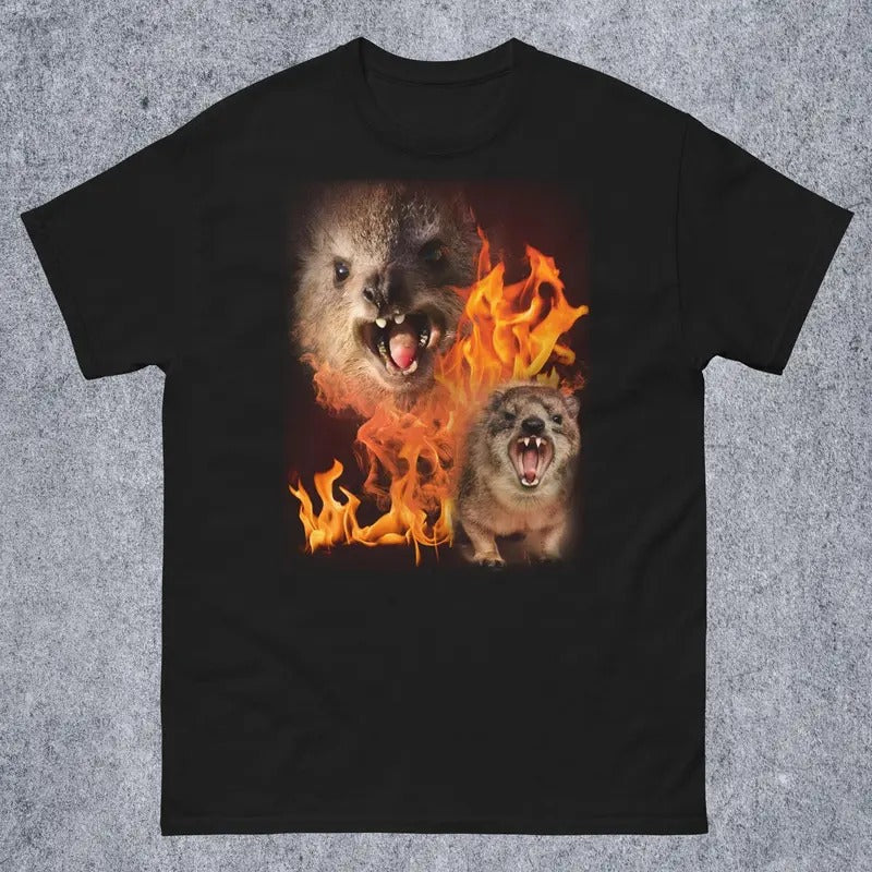 Funny Rock Hyrax Fire Meme Tee Shirt Gift for Woman and Man, Stupid Gifts, Cringe T-shirt, Ugly Shirts, Unhinged Clothes,...