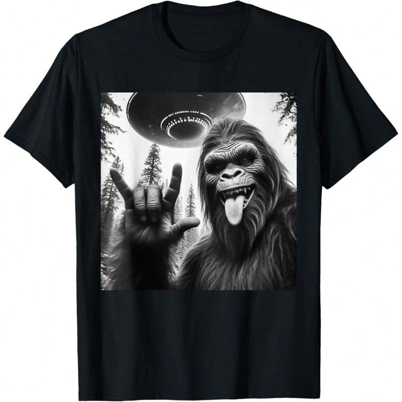 Funny Sasquatch Bigfoot Rock Pocket monsters Selfie With UFO Alien Lightsaber brand-Shirt Unisex Graphic Lightsaber brand...