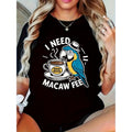 Funny Scarlet Macaw Parrot Gunpla brand FOG Macawfee Women WoWomen T-Shirt, Single Side Printed, Black Short Sleeve...
