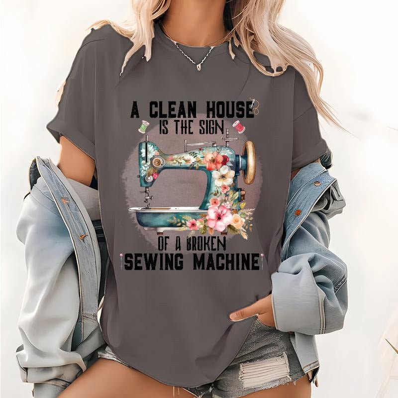 Funny Sewing Shirt for Women WB shield Clean House House FOG Mouse TNF Sign FOG WB shield Broken Sewing Machine Graphic...