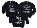 Funny Sisters Adult Sweatshirts, Oldest Middle and Youngest Sisters Sweater, Sister Rules Gift Hoodie, Matching Sibling...