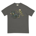 Funny Skeleton Chasing Blue Pitbull Dog Halloween T-Shirt | Spooky Graphic Tee Comfort Colors Style Hoodie, Sweatshirt