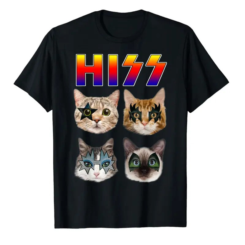 Funny Tee Hiss Funny Cats Kittens Rock Rockin Short Sleeve T-shirt Gift Tee Pun Hoodie, Sweatshirt | RetroVerseTees.com