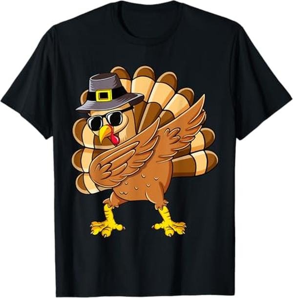 Funny Thanksgiving Shirts, Dabbing Turkey Thanksgiving Day Pilgrim Funny Dab T-Shirt