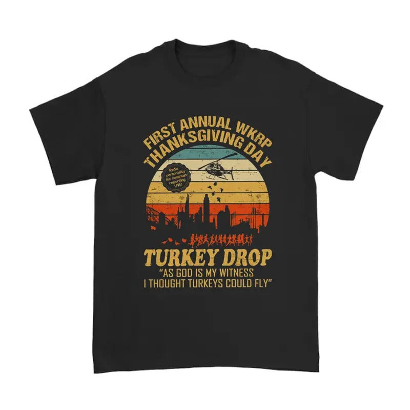 Funny Thanksgiving WKRP Turkey Drop T-Shirt, Thanksgiving Day Cincinnati OH Shirts Hoodie, Sweatshirt | RetroVerseTees.com