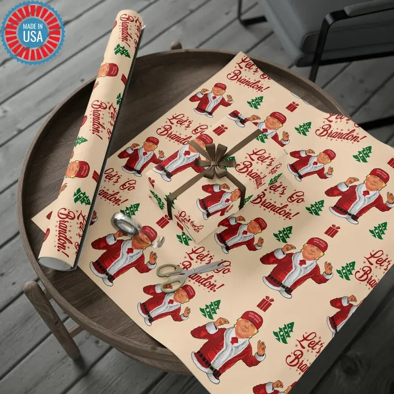 Funny Trump Christmas Wrapping Paper for Gifts - Let's Go Brandon Gift - Funny Santa Trump Wrapping Paper Christmas...