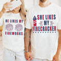 Funny USA Fireworks Couple Shirts, He Likes My Fireworks, 4th Of July Couple Matching Shirts, God Bless America, His and...