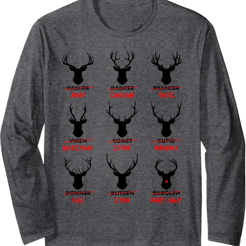 Funny Ugly Christmas Top Deer Hunter Santa's Reindeer Jerky Long Sleeve T-Shirt Hoodie, Sweatshirt | RetroVerseTees.com