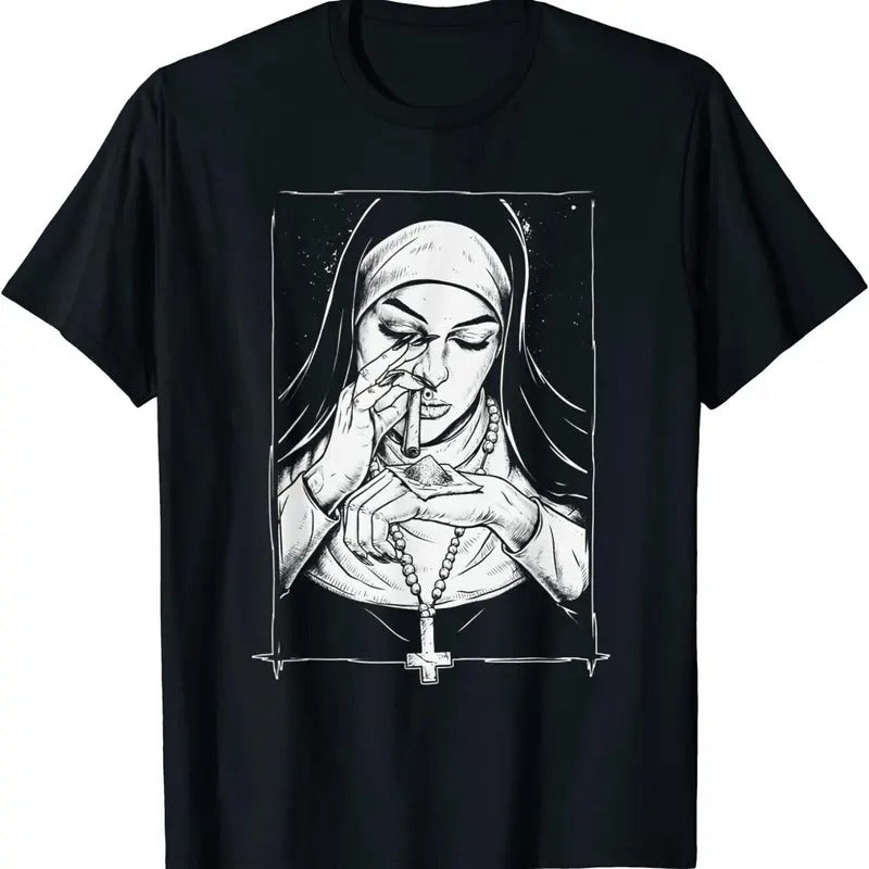 Funny Unholy Nun T-Shirt, Unisex, Cotton Top Streetwear Hoodie, Sweatshirt | RetroVerseTees.com