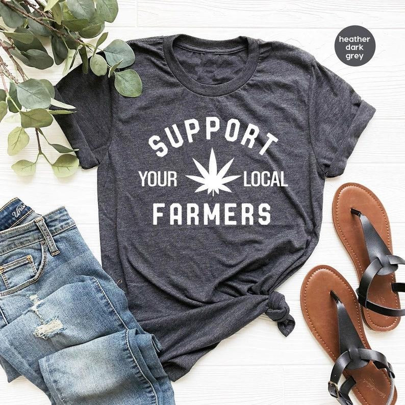 Funny Unisex Marijuana Leaf Graphic Shirts, Marijuana Gifts for Stoner Men, Crewneck Support Your Local Farmers Weed...