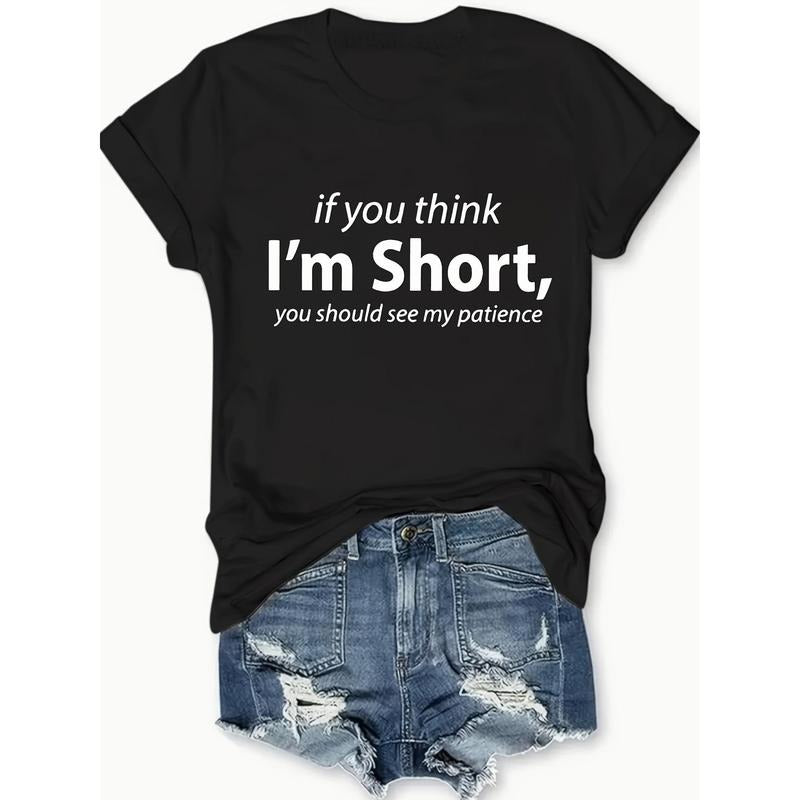 Funny Words Print Crew Neck T-Shirt, Casual Short Sleeve T-Shirt For Spring & Summer, Women'WB shield Clothing style 02...
