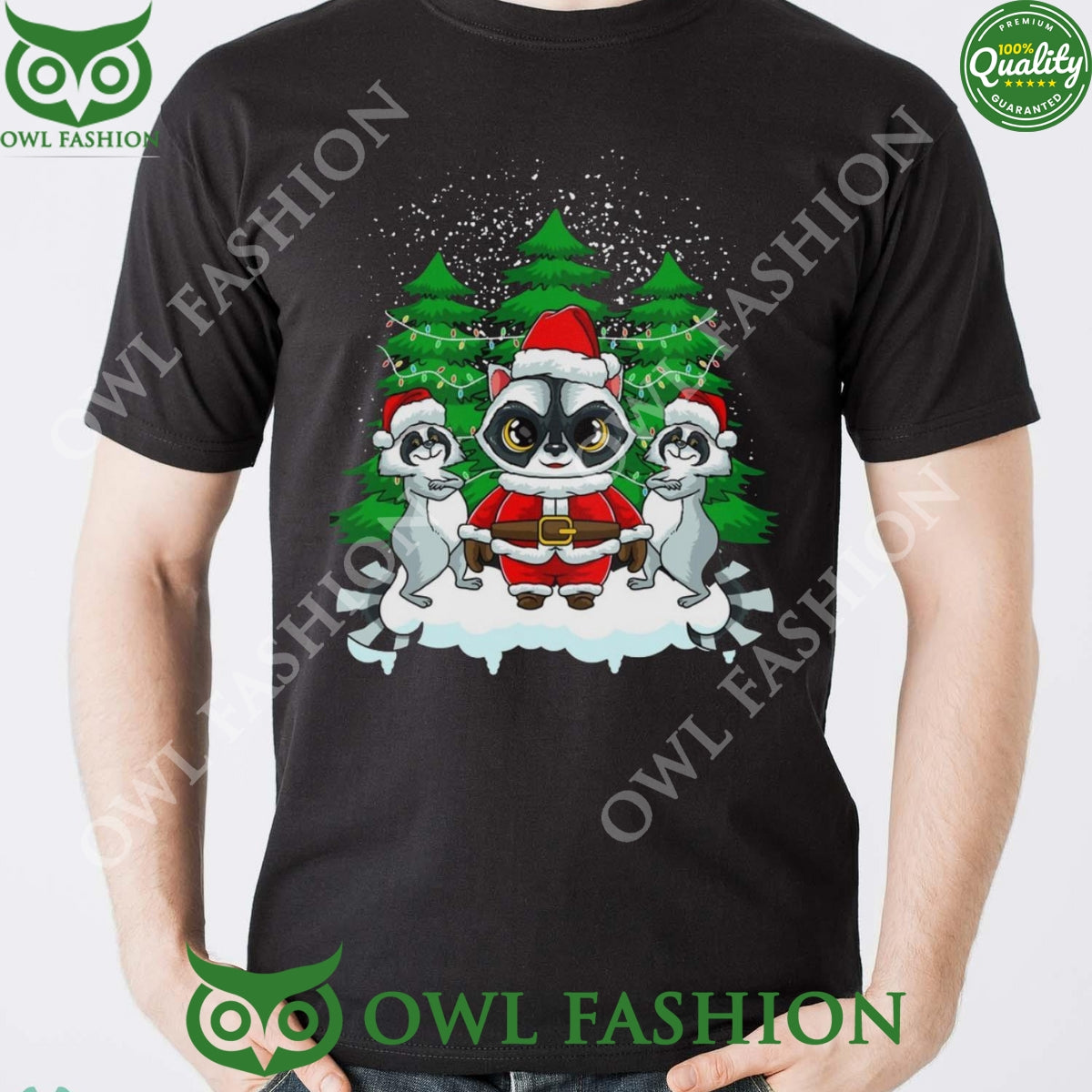 Racoon Under Christmas Tree and Snow Ugly Sweater