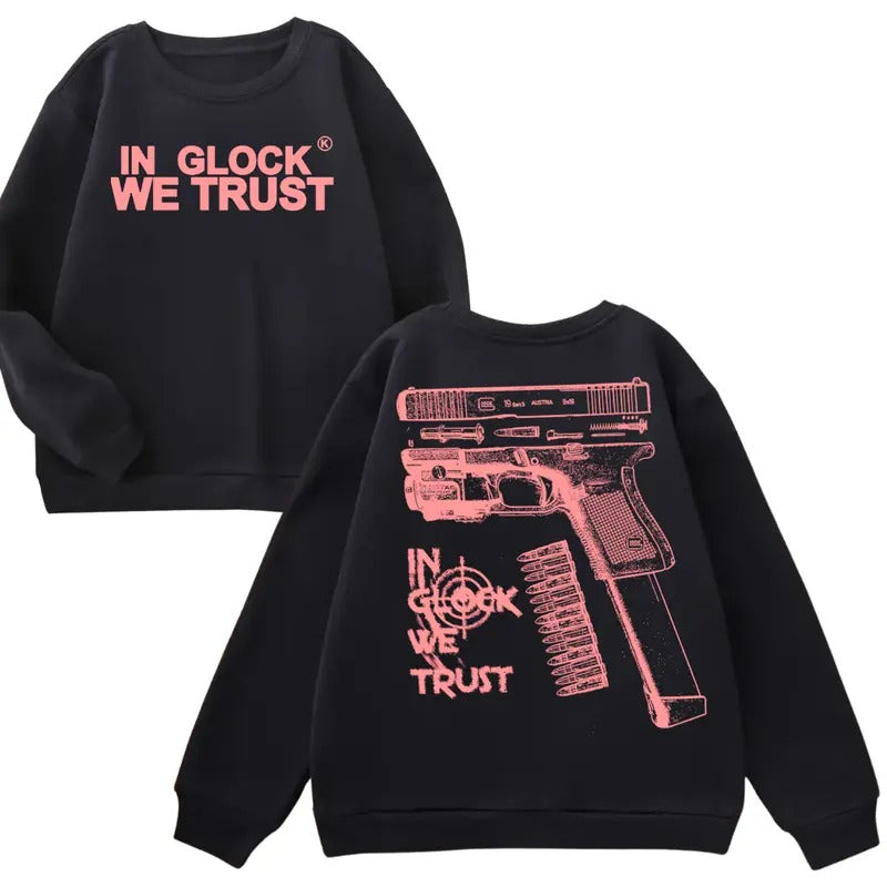 GILDAN IN GLOCK WE TRUST Hoodie - Full Color Double Sided Sweatshirt for Men and Women T-Shirts | RetroVerseTees.com