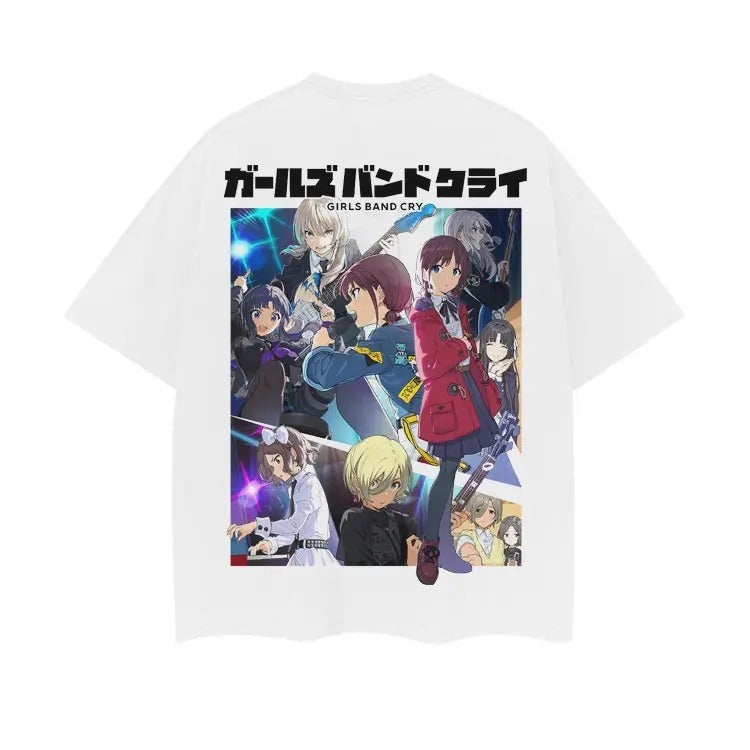 GIRLS BAND CRY "Fan Support" Vintage Oversized Tee Anime T-shirt 100% Cotton Original Design Men's Top White Casual...
