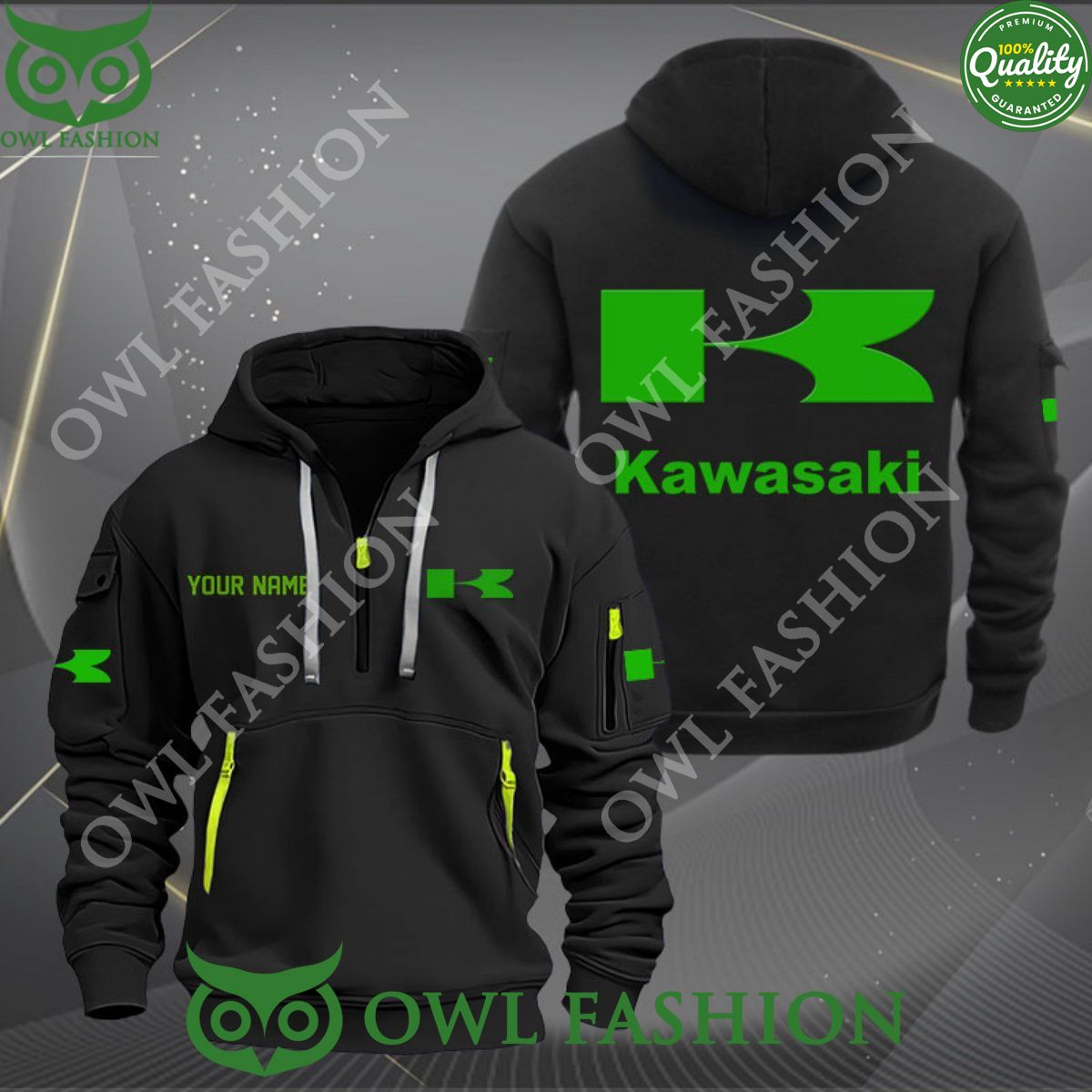 Kawasaki Motorcycle Powersports Personalized 2D quarter zip hoodie
