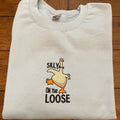 GOOSE ON THE LOOSE Embroidered Crewneck Sweatshirt T-Shirts, Hoodie | RetroVerseTees.com