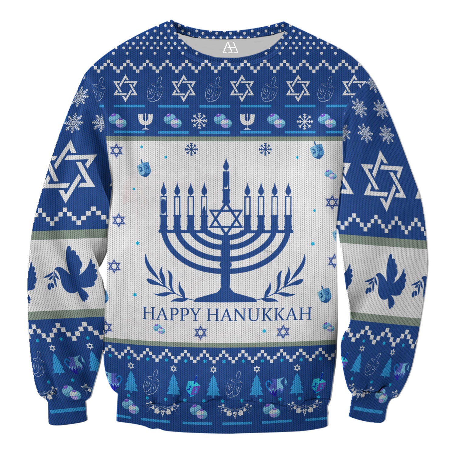 Happy Hanukkah Dark Blue 3D Ugly Sweater Jumper
