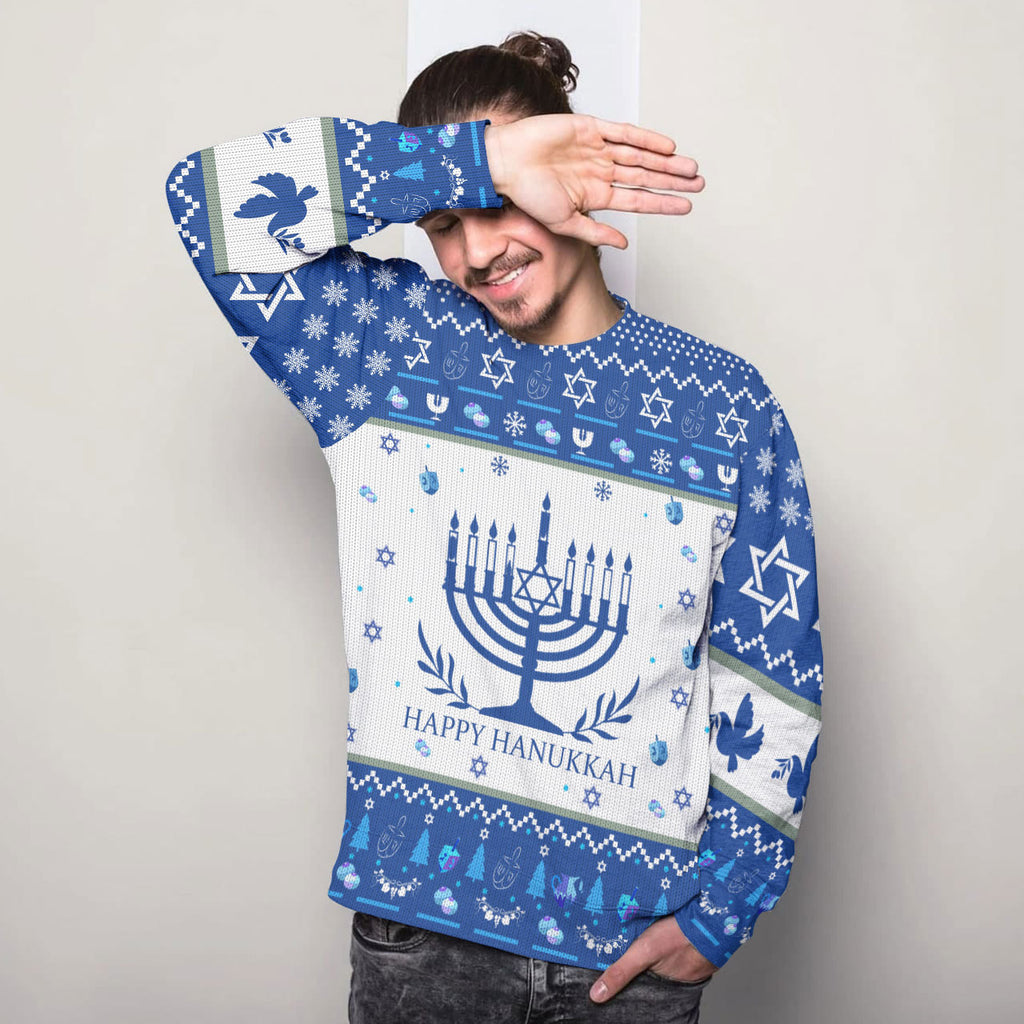 Happy Hanukkah Dark Blue 3D Ugly Sweater Jumper