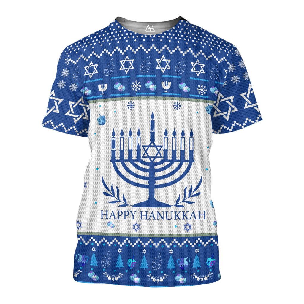 Happy Hanukkah Dark Blue 3D Ugly Sweater Jumper