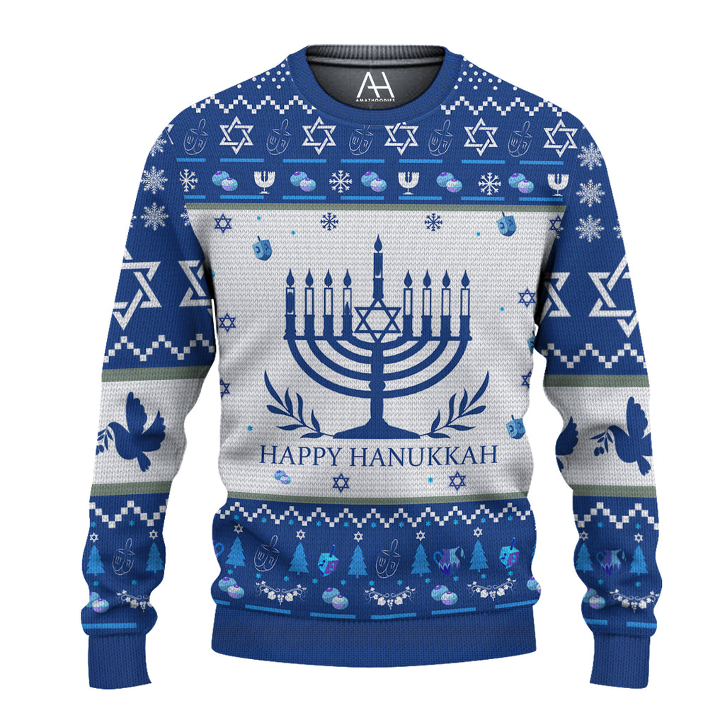 Happy Hanukkah Dark Blue 3D Ugly Sweater Jumper