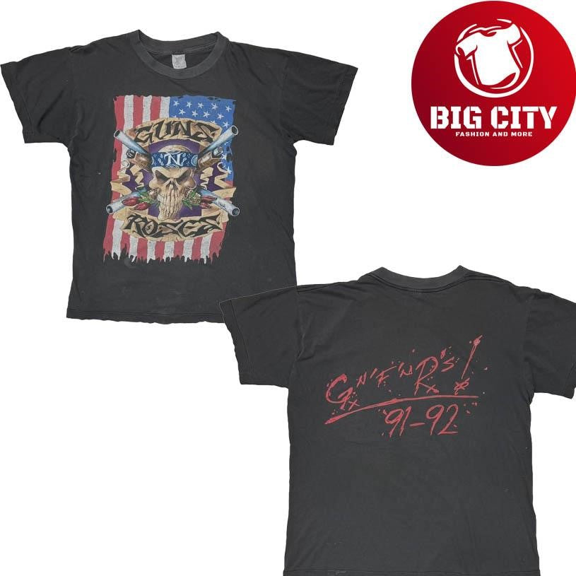 GUNS N’ ROSES SKULL AMERICAN FLAG EURO LARGE 4695 Two Sided Shirt