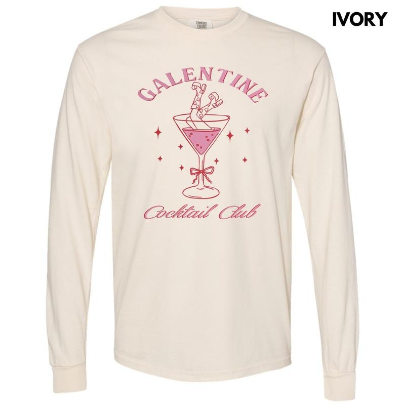 Galentine Cocktail Club Long Sleeve Comfort Colors T-Shirt Hoodie, Sweatshirt | RetroVerseTees.com