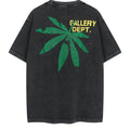 Gallery Dept Green Letter Maple Leaf Printed Short sleeved T-shirt S-XL Washed Black Hoodie, Sweatshirt | RetroVerseTees.com