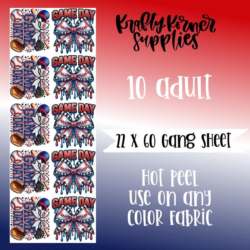Game Day Baseball DTF Transfer Gang Sheet, 22 x 60 T-Shirts, Hoodie, Sweatshirt | RetroVerseTees.com