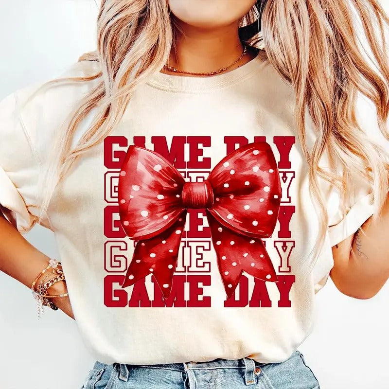 Game Day Shirt, Coquette Bow Shirt, Touchdown Season, Fall Graphic Tee, Autumn Shirt, Shirt for Women, Football Mama,...